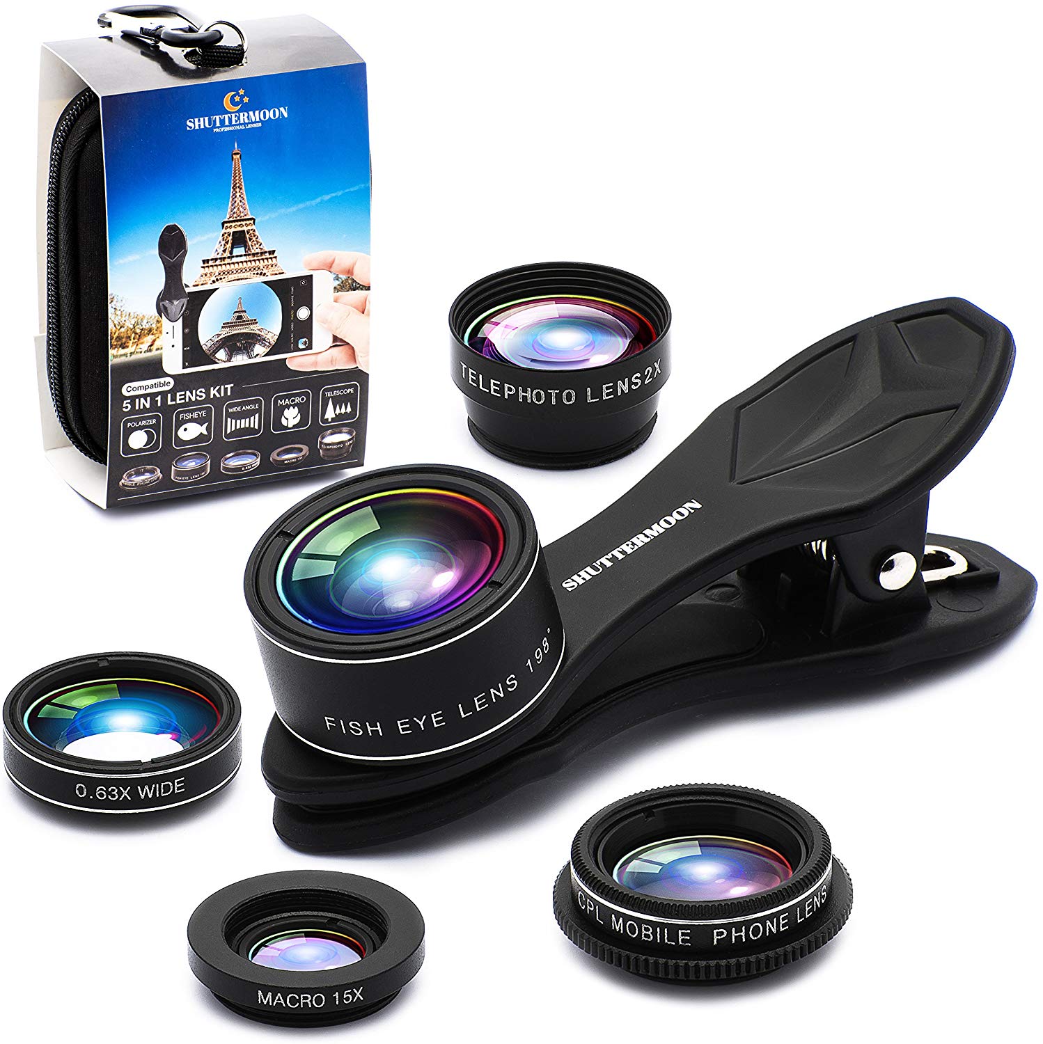 Phone Camera Lens 5 in1 Kit for iPhone Xs/R/X/8/7/6s Pixel
