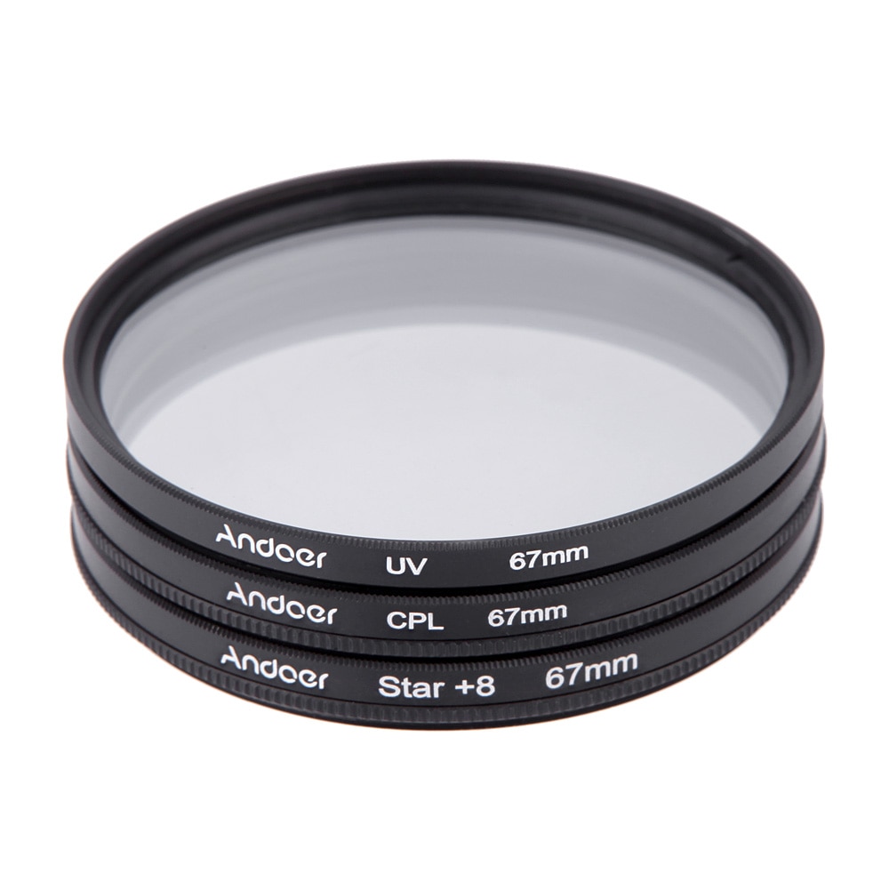 Andoer 67mm Filter Set UV + CPL + Star 8 Point Filter Kit