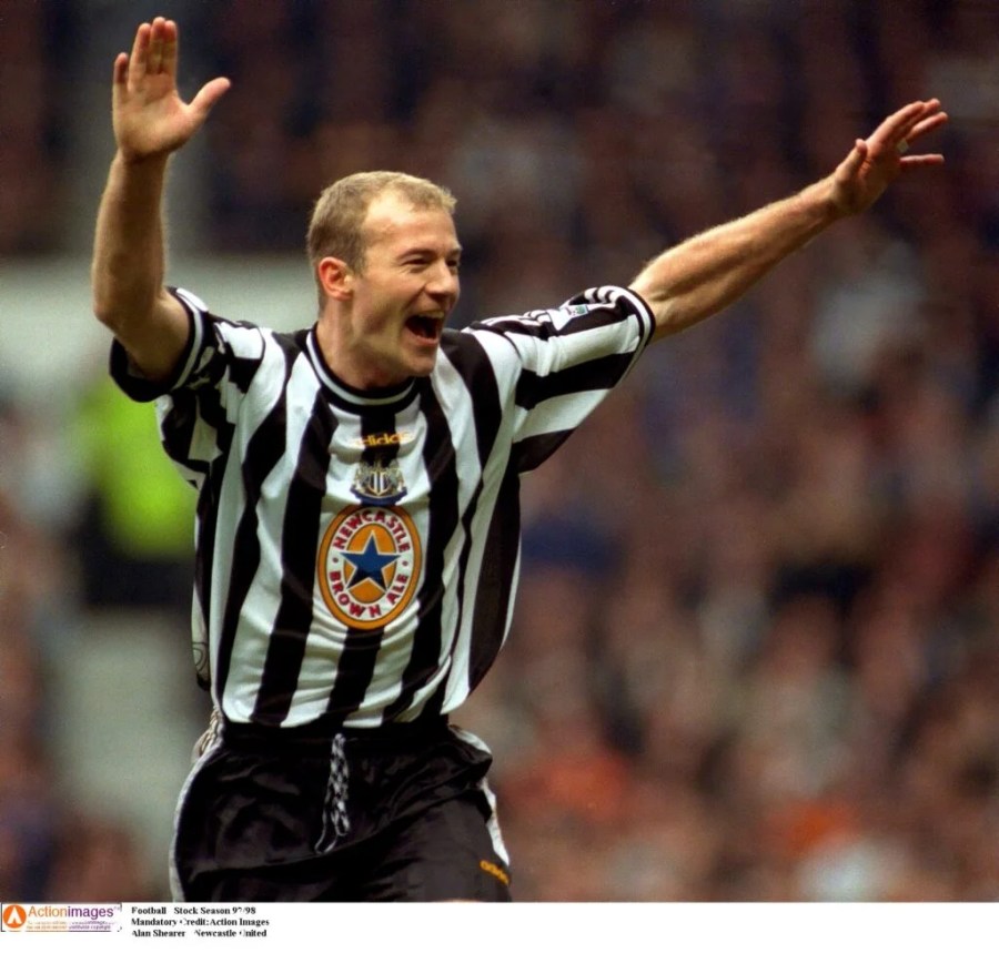 Alan Shearer celebrates scoring
