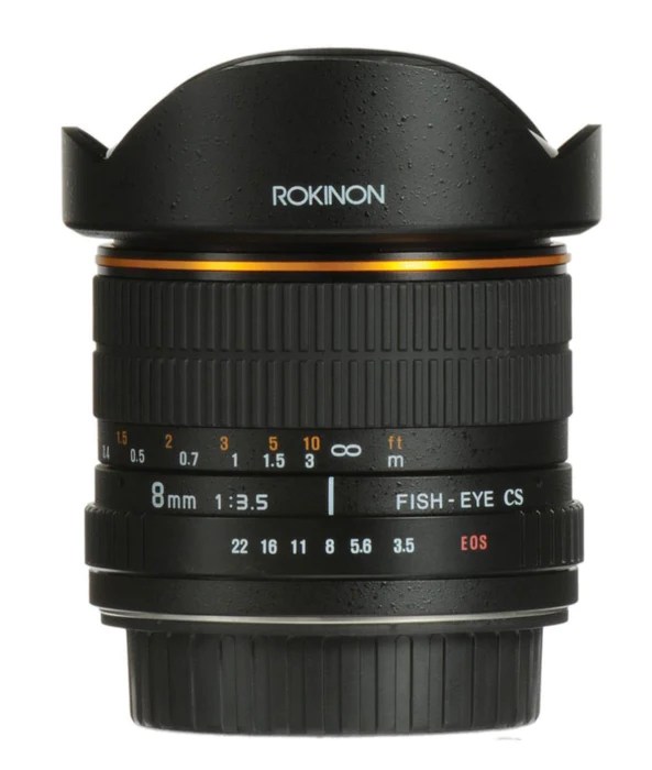Rokinon 8mm f/3.5 Aspherical Fisheye. Manual Focus Lens