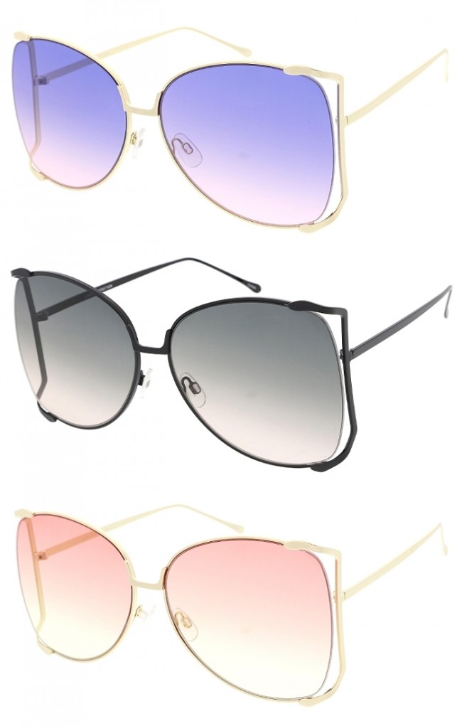 Semi Rimless Oversize Frame Colored Tinted Gradient Lens