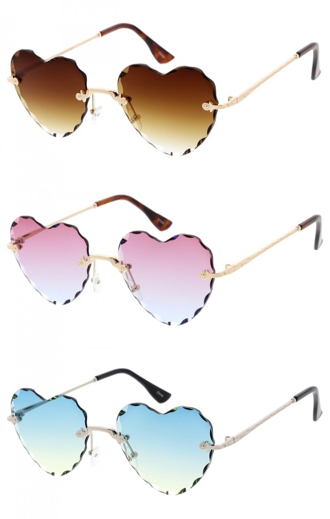 Artistic Rimless Gradient Tinted Lens Scalloped Heart