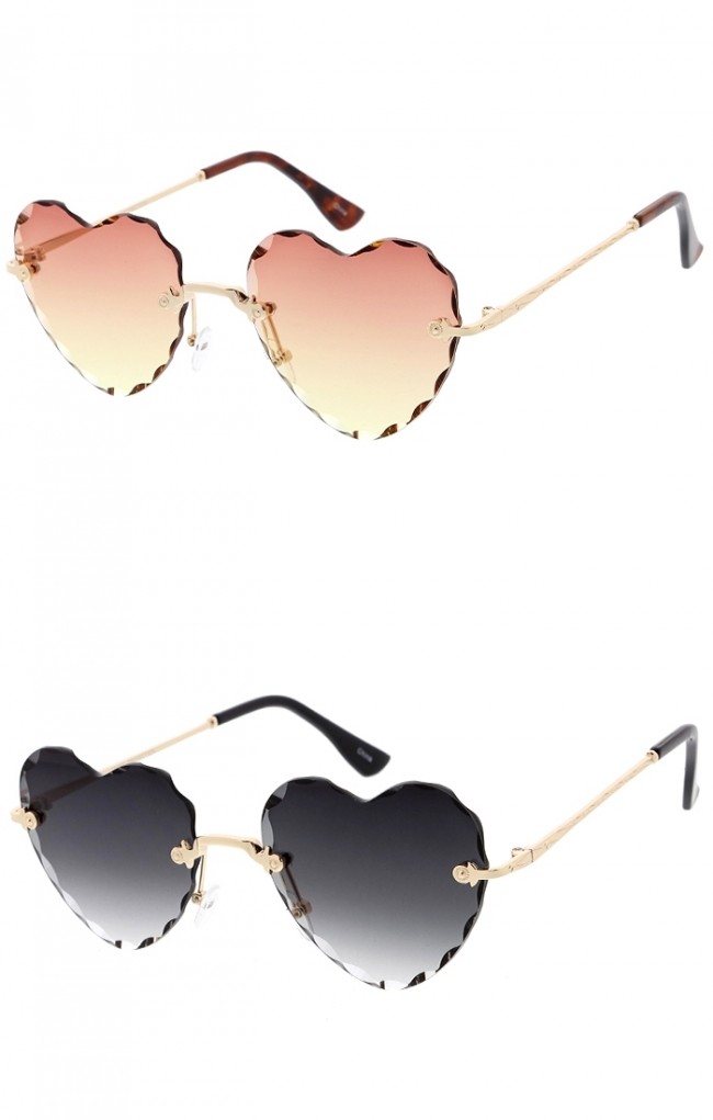 Artistic Rimless Gradient Tinted Lens Scalloped Heart