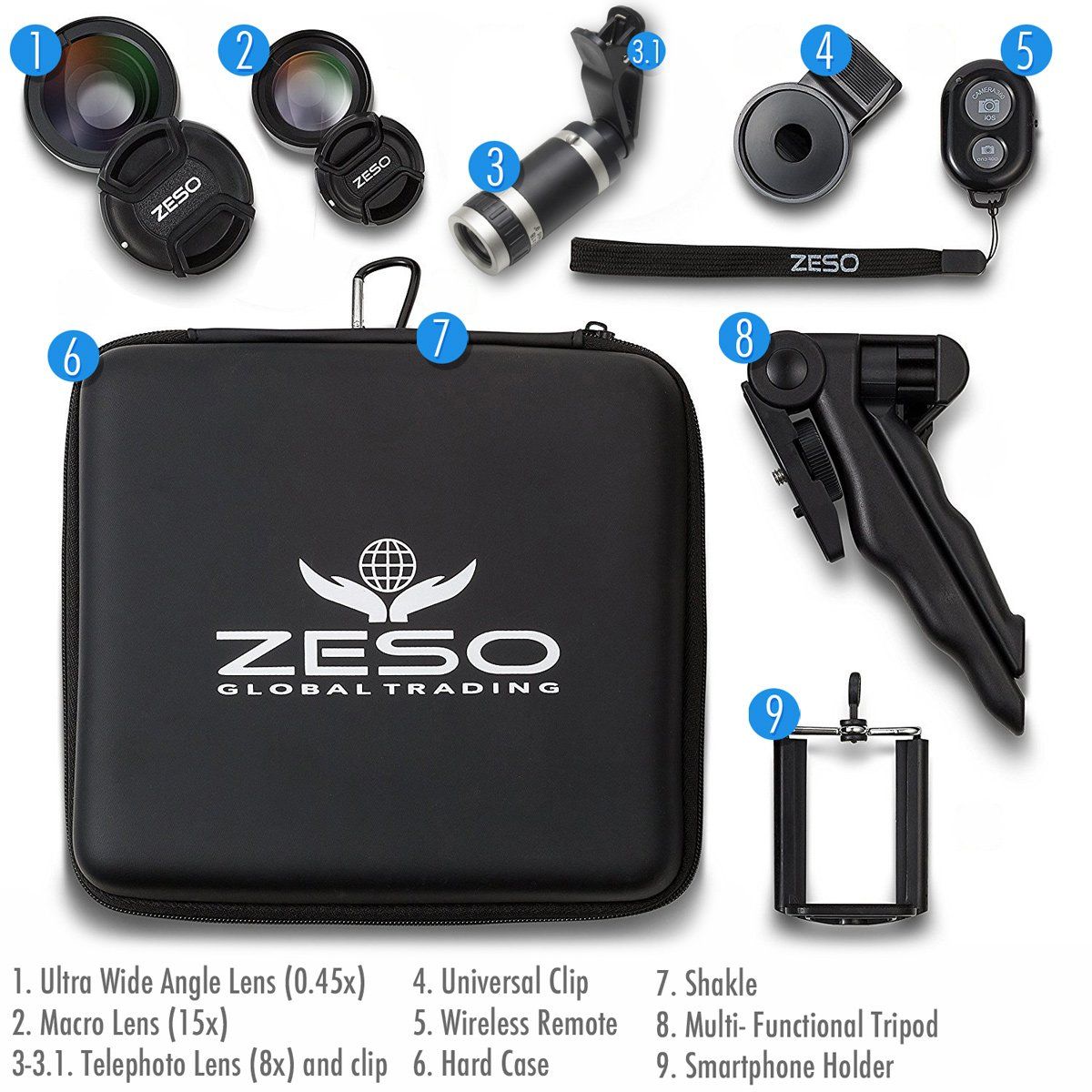 Camera Lens Kit by Zeso Professional Telephoto Macro and