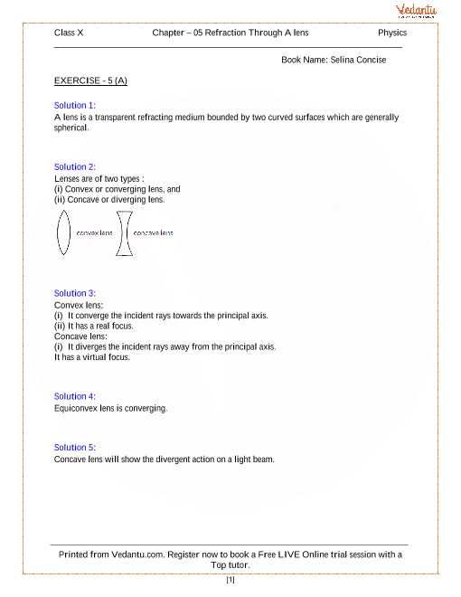 Light Refraction and Lenses Physics Classroom Worksheet