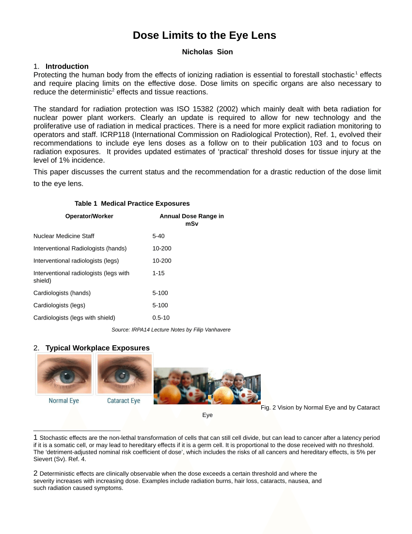 (PDF) Dose Limits to the Lens of the Eye