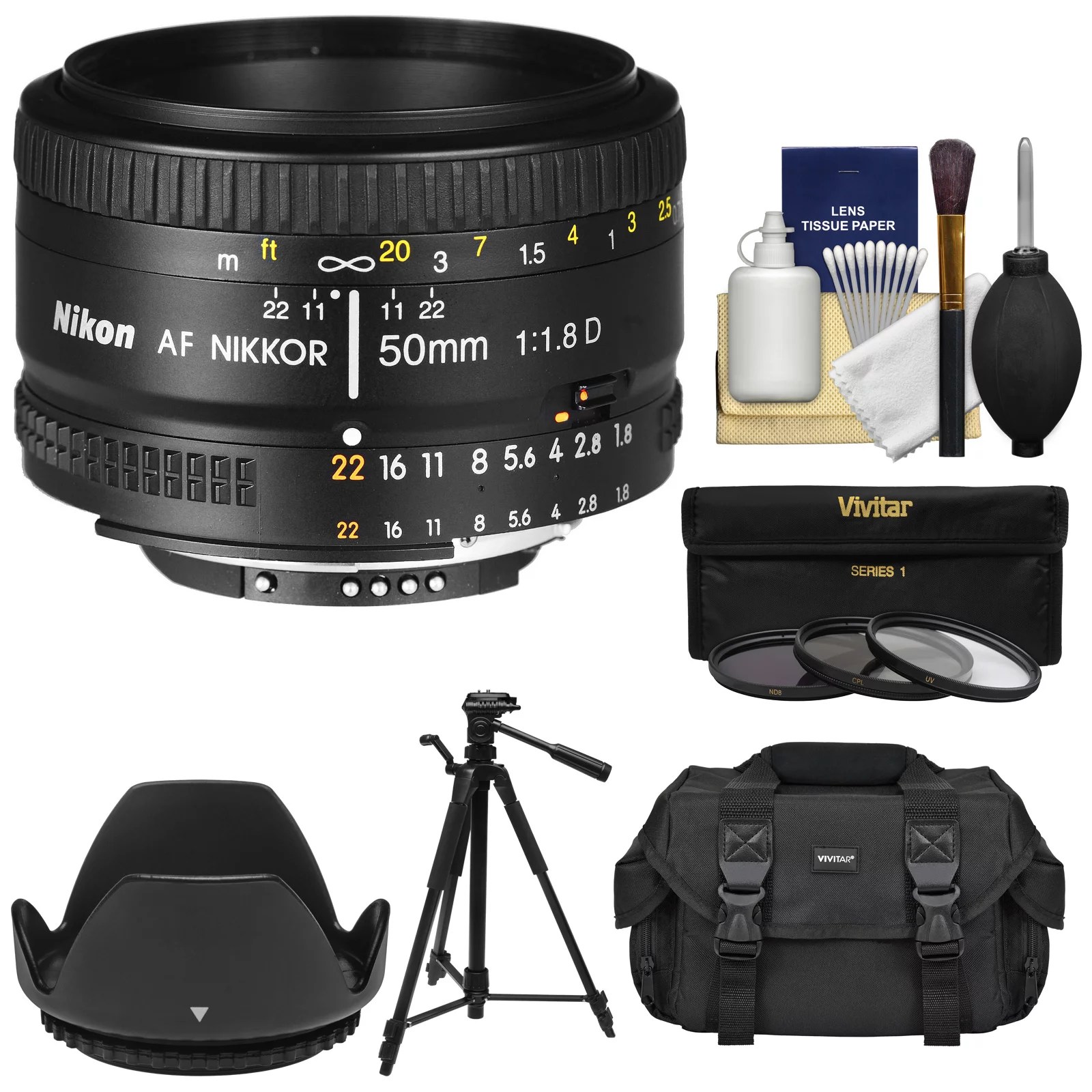 Nikon 50mm f/1.8D AF Nikkor Lens with 3 UV/CPL/ND8 Filters