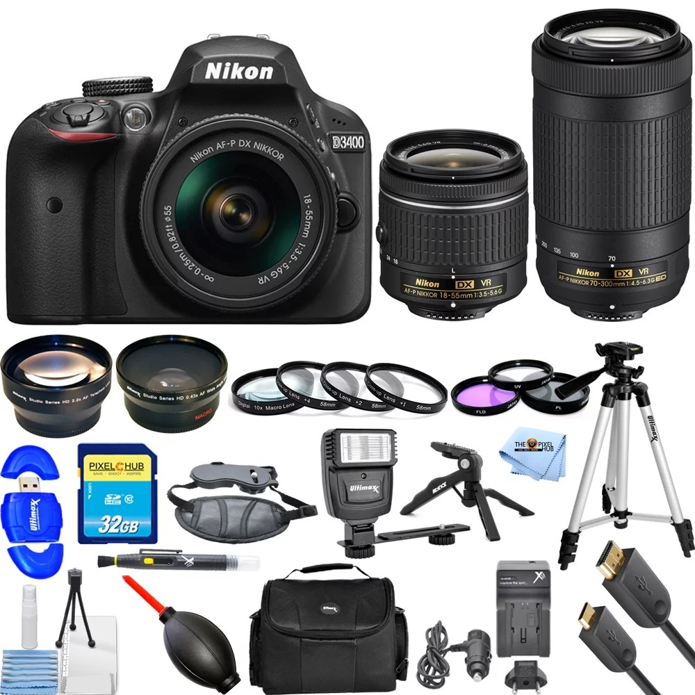 Nikon D3400 DSLR Camera W/ 1855mm + 70300mm VR Lenses