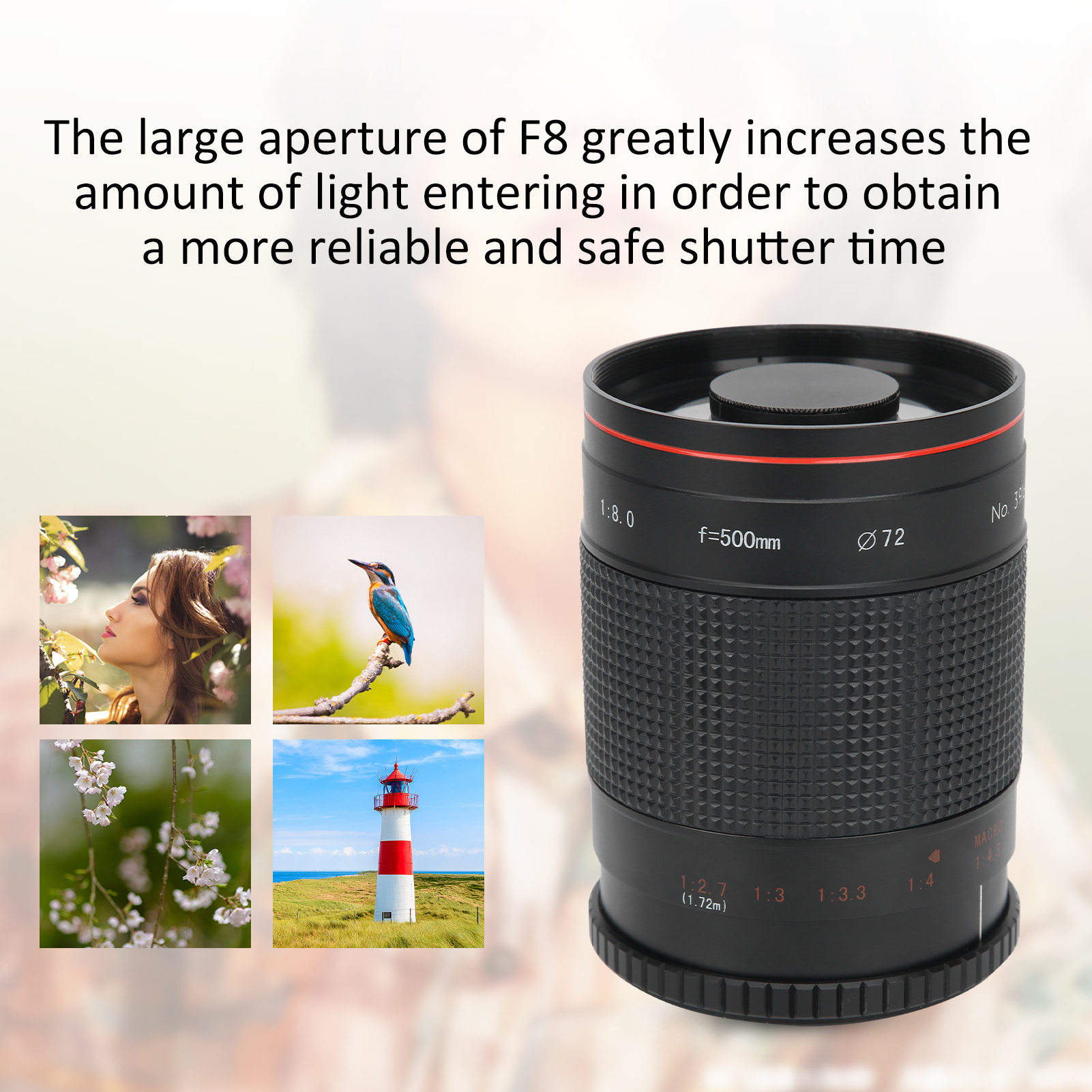 500mm F/8 Telephoto Lens + Filter Adapter Ring for Minolta