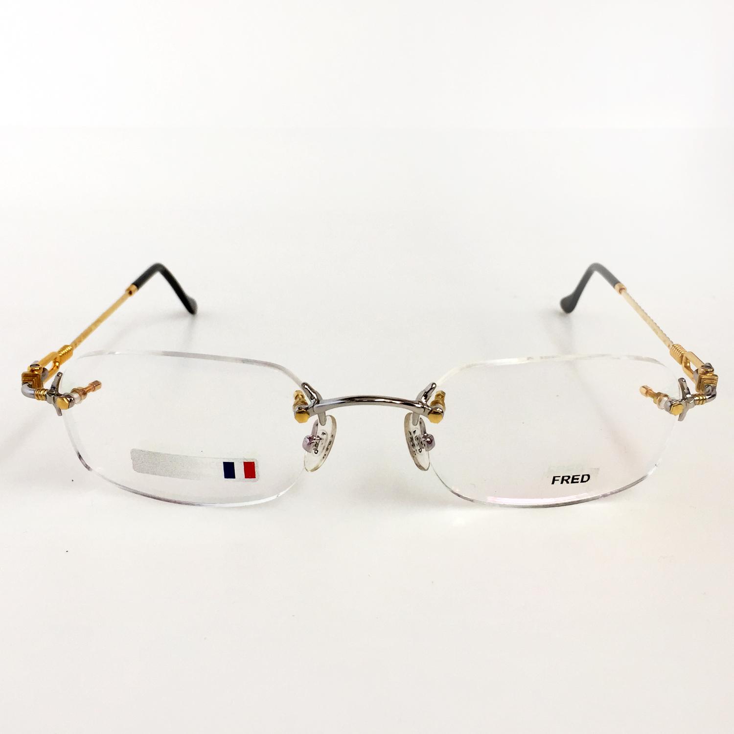Lot FRED Rimless frame eyeglasses two tone twisted wire