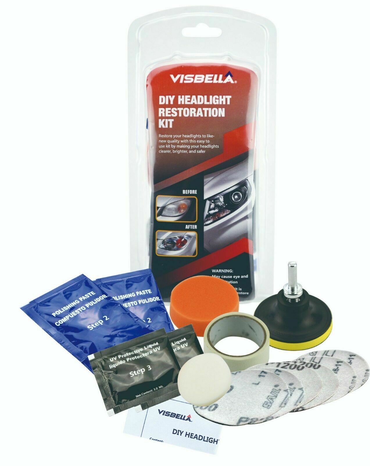 VISBELLA Headlight Restoration Repair Kit Car Lens Cleaner