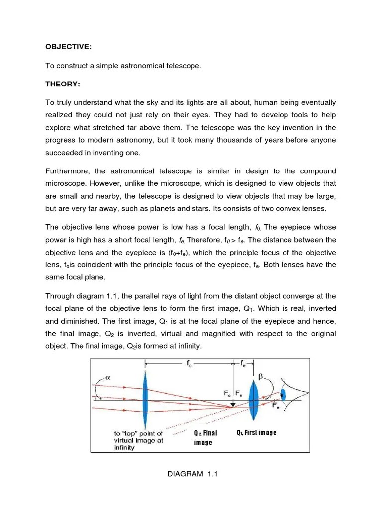 Simple Telescope Lab Report Lens (Optics) Natural