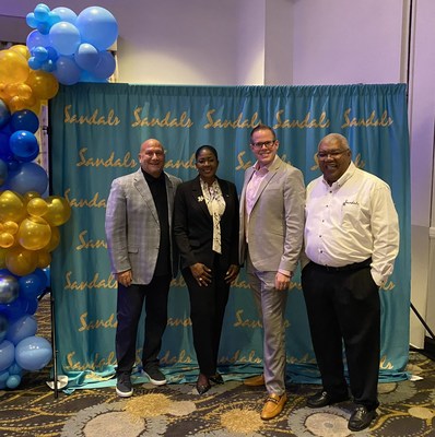(L to R) Jeff Clarke, CEO, Unique Vacations Inc. / Latin Dons, General Manager, Bahamas Tourism / Addison Gaines, CEO, Trusted Destinations / Gary Sadler, Executive Vice President of Sales and Industry Relations, Unique Vacations, Inc.