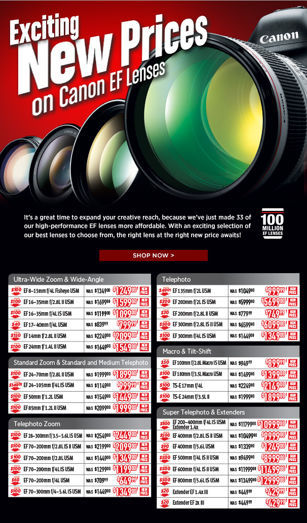 Canon EF lens price drops Digital Photo Buzz
